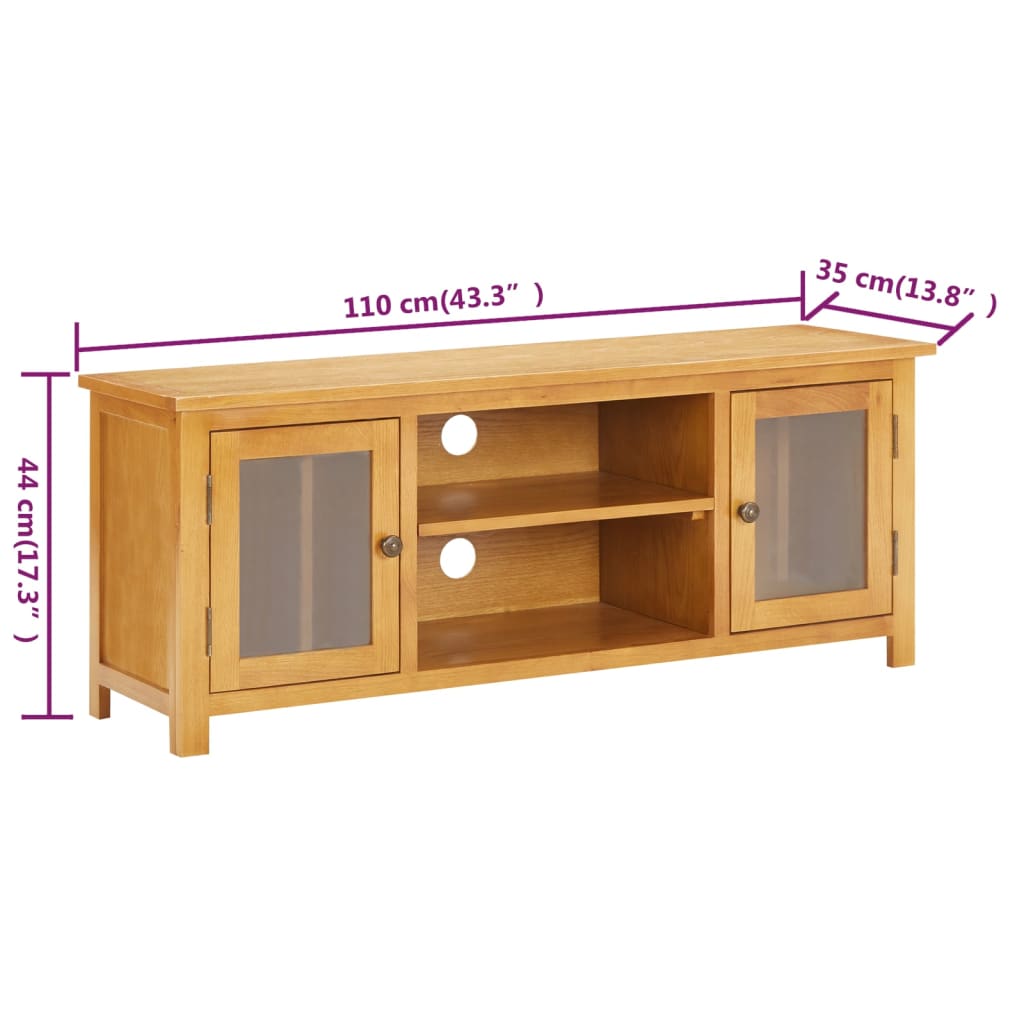 327435 vidaXL TV Cabinet 110x35x44 cm Solid Oak Wood