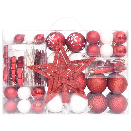 108 Piece Christmas Bauble Set Red and White 108 Piece Christmas Bauble Set Red and White