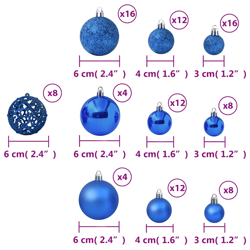 Christmas Ball Set | Set of 100 | Blue | Plastic | Mixed sizes