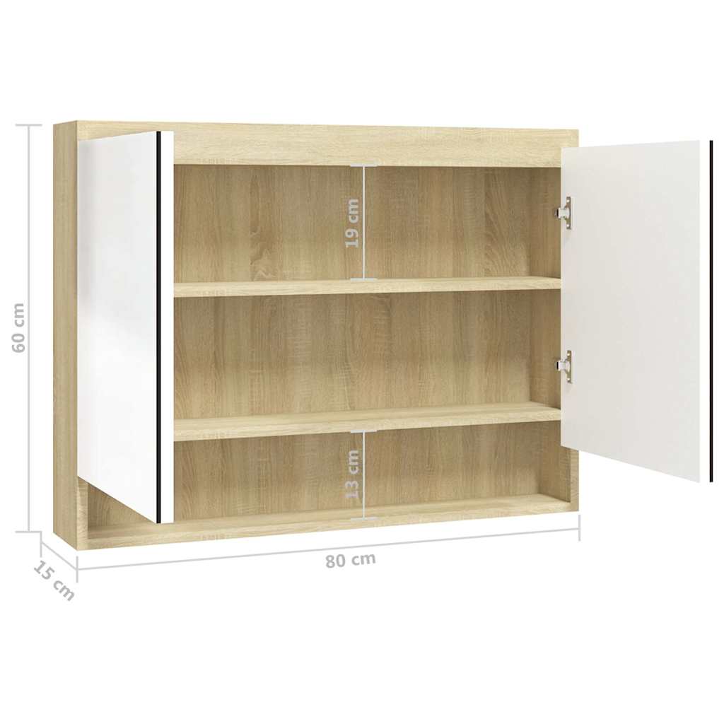331537 vidaXL Bathroom Mirror Cabinet 80x15x60 cm MDF White and Oak