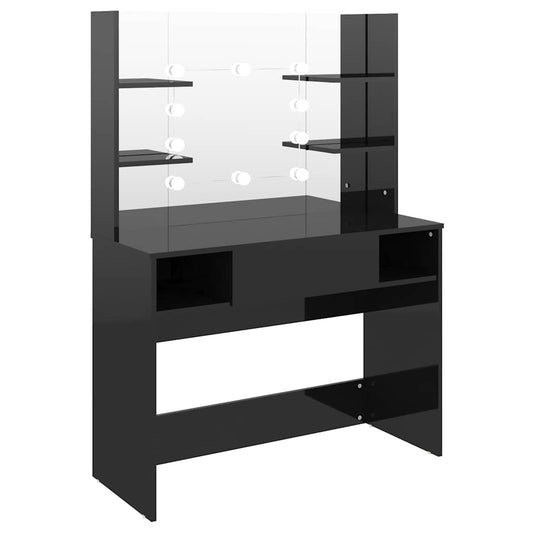 Makeup Table with LED Lights 100x40x135 cm MDF Shining Black Makeup Table with LED Lights 100x40x135 cm MDF Shining Black