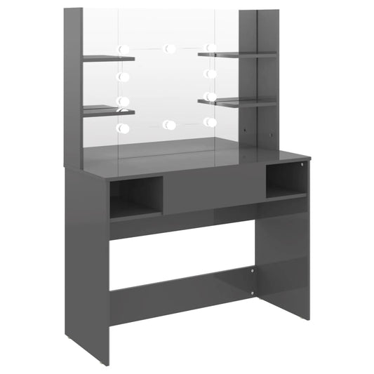Makeup Table with LED Lights 100x40x135 cm MDF Shining Grey Makeup Table with LED Lights 100x40x135 cm MDF Shining Grey