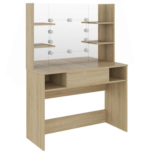 Makeup Table with LED Lights 100x40x135 cm MDF Oak Makeup Table with LED Lights 100x40x135 cm MDF Oak