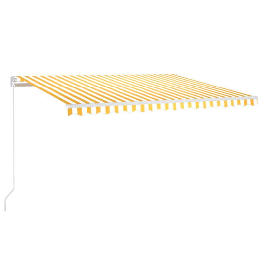 Manual Retractable Awning with LED 450x300 cm Yellow and White Manual Retractable Awning with LED 450x300 cm Yellow and White