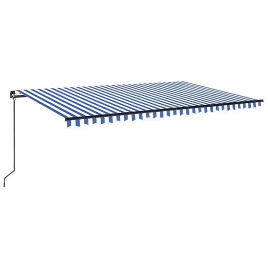 Manual Retractable Awning with LED 500x300 cm Blue and White Manual Retractable Awning with LED 500x300 cm Blue and White