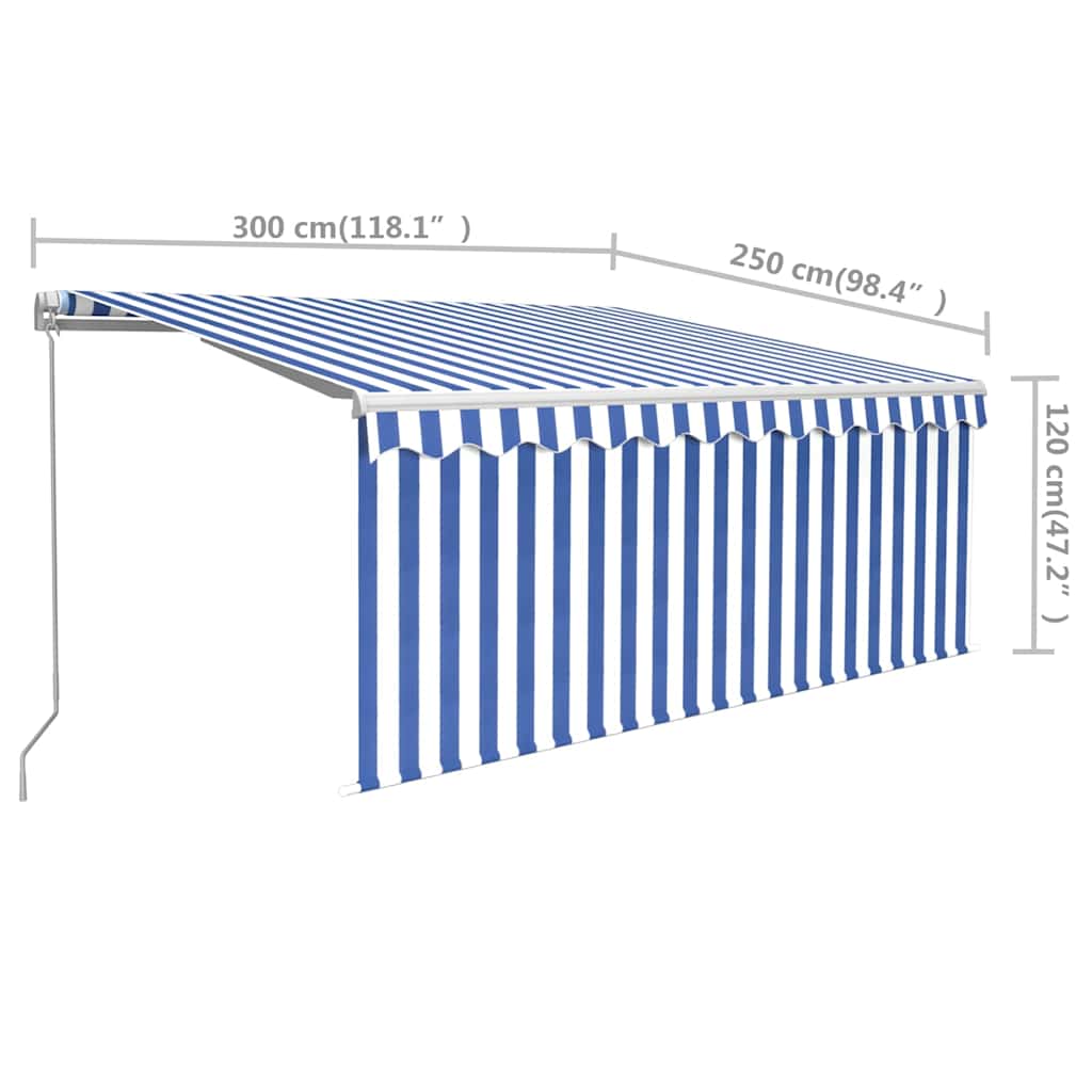 Manual Awning 3 x 2.5 m Blue and White Stripe 100% Polyester