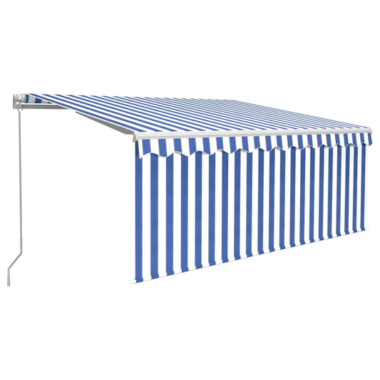 Retractable Awning Blue and White 3.5 x 2.5 m Polyester Retractable Awning Blue and White 3.5 x 2.5 m Polyester
