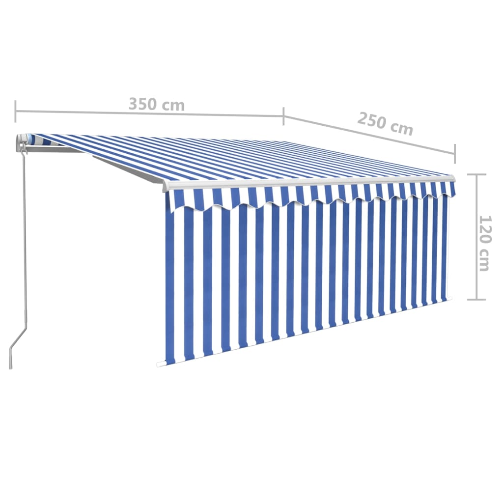 Manual Retractable Awning with Blind 3.5x2.5m Blue&White