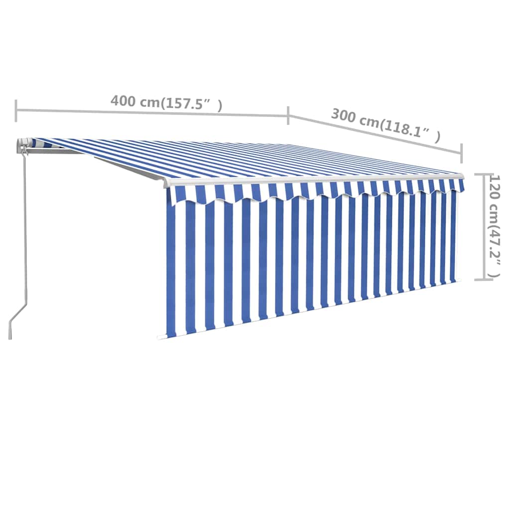 Manual Awning 4 x 3 m Blue and White Stripe 100% Polyester