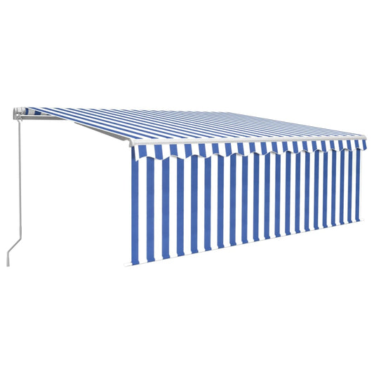 Manual Retractable Awning with Blind&LED 4x3m Blue&White Manual Retractable Awning with Blind&LED 4x3m Blue&White