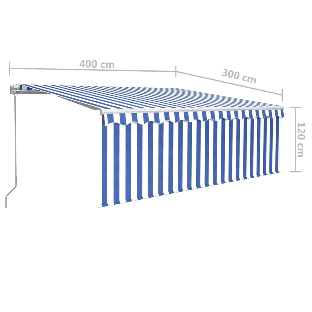 Manual Awning with Solar LED 4 x 3 m Blue and White Stripe