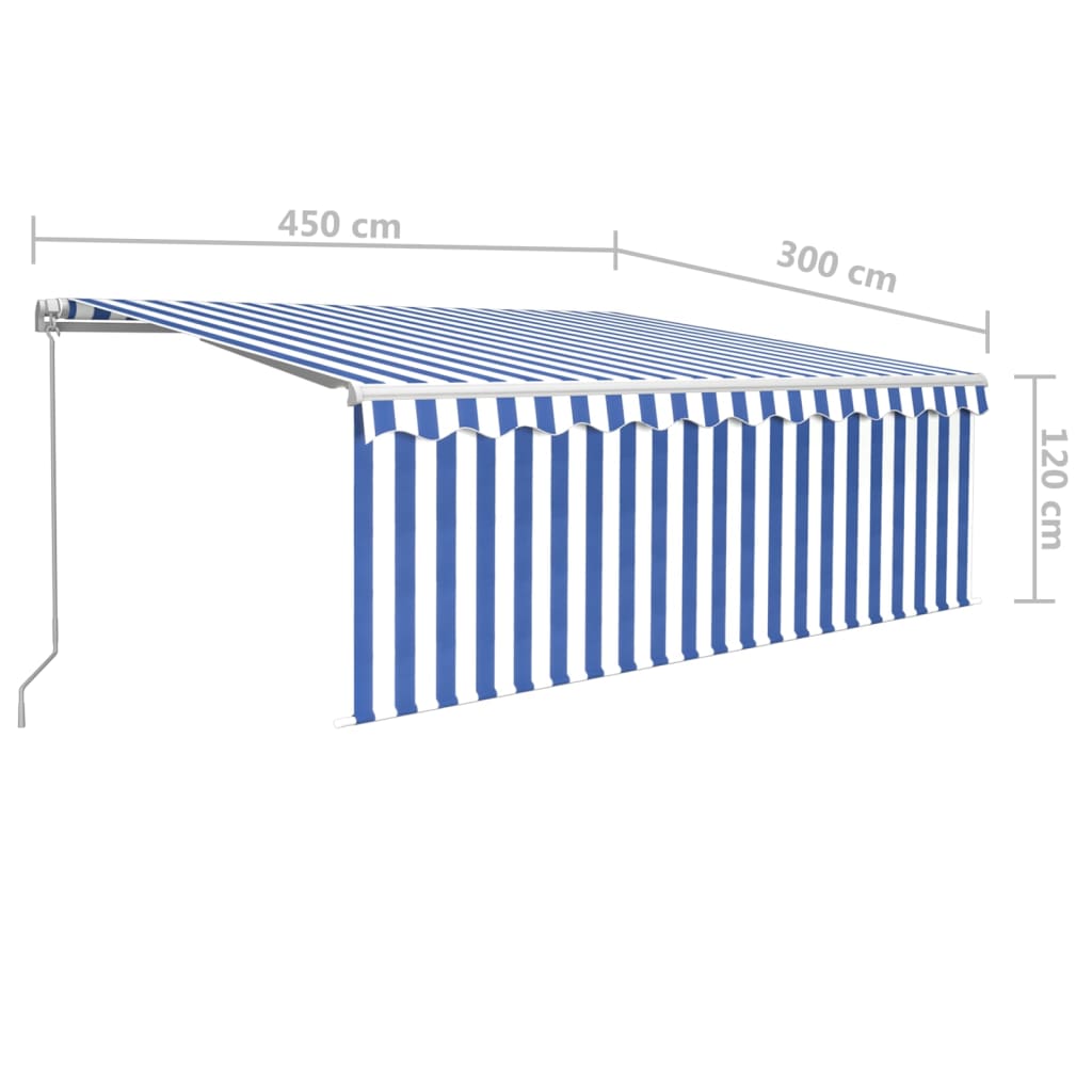 Manual Awning with Solar LED 4.5 x 3 m Blue and White Stripe