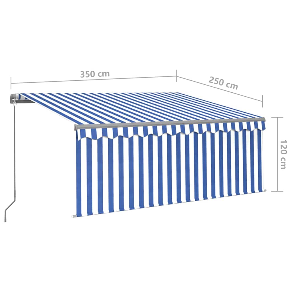 Manual Awning with Solar LED 3.5 x 2.5 m Blue and White Stripe