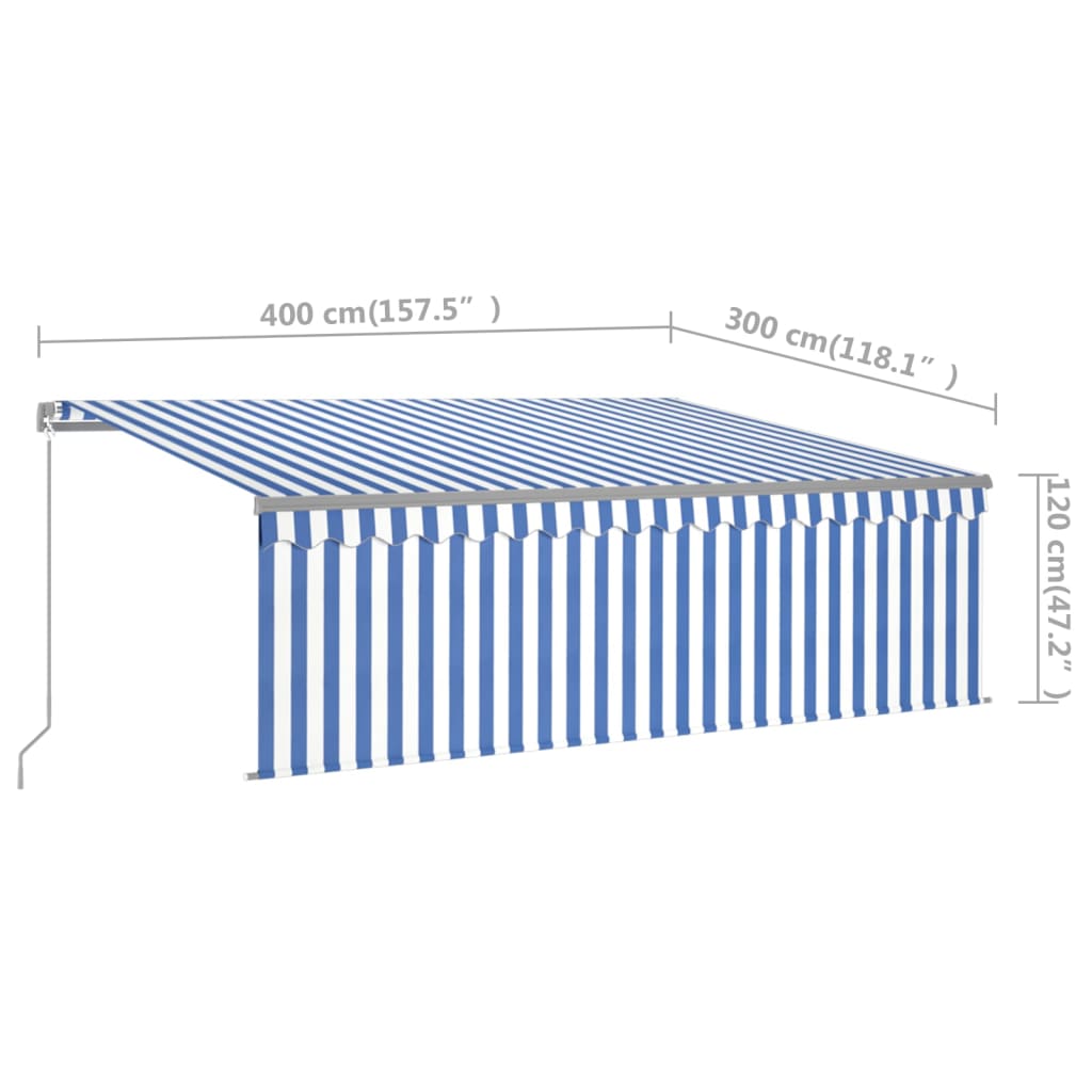 3069416 vidaXL Manual Retractable Awning with Blind 4x3m Blue&White (313231+46831+313271)