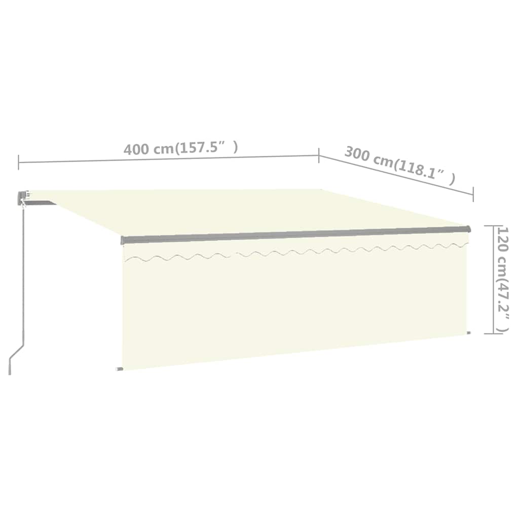 Manual Awning with Solar LED 4 x 3 m Cream 100% Polyester