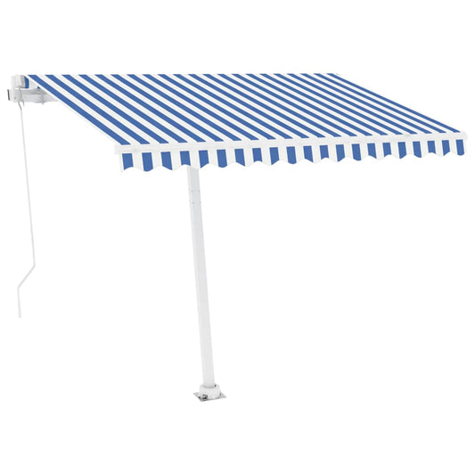 Freestanding Manual Retractable Awning 300x250 cm Blue/White Freestanding Manual Retractable Awning 300x250 cm Blue/White