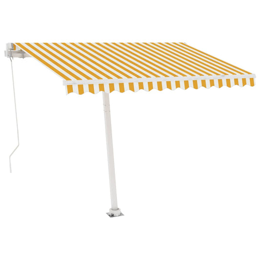 Manual Retractable Awning with LED 300x250 cm Yellow and White Manual Retractable Awning with LED 300x250 cm Yellow and White