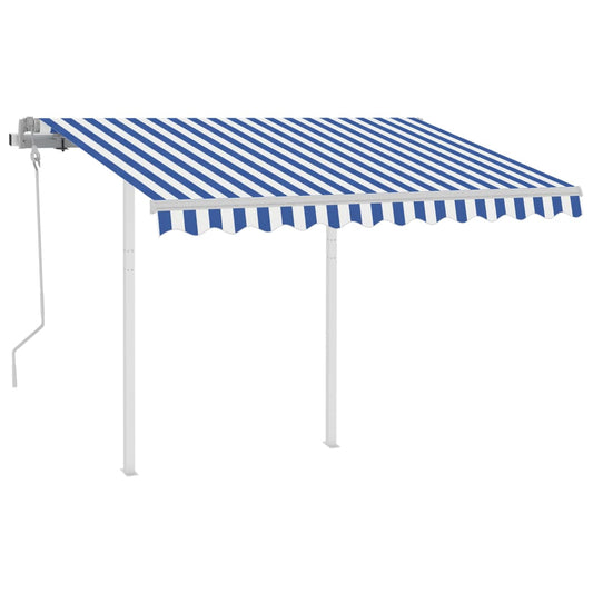 Manual Retractable Awning with Posts 3.5x2.5 m Blue and White Manual Retractable Awning with Posts 3.5x2.5 m Blue and White
