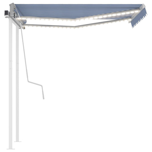 Manual Retractable Awning with LED 3.5x2.5 m Blue and White Manual Retractable Awning with LED 3.5x2.5 m Blue and White