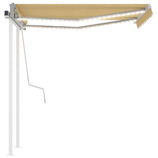 Manual Retractable Awning with LED 3.5x2.5 m Yellow and White Manual Retractable Awning with LED 3.5x2.5 m Yellow and White