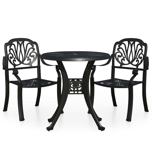3 Piece Bistro Set Cast Aluminium Black 3 Piece Bistro Set Cast Aluminium Black
