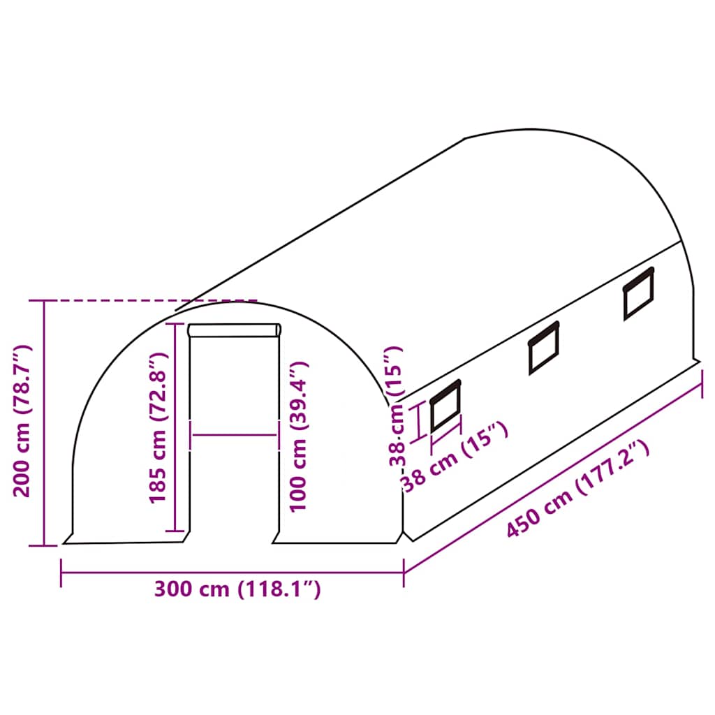 Greenhouse Replacement Cover (13,5 m²) 300x450x200 cm Green