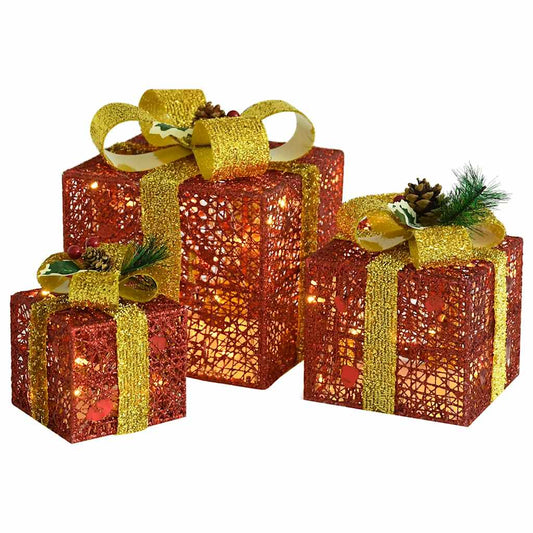 Decorative Christmas Gift Boxes 3 pcs Red Outdoor Indoor Decorative Christmas Gift Boxes 3 pcs Red Outdoor Indoor