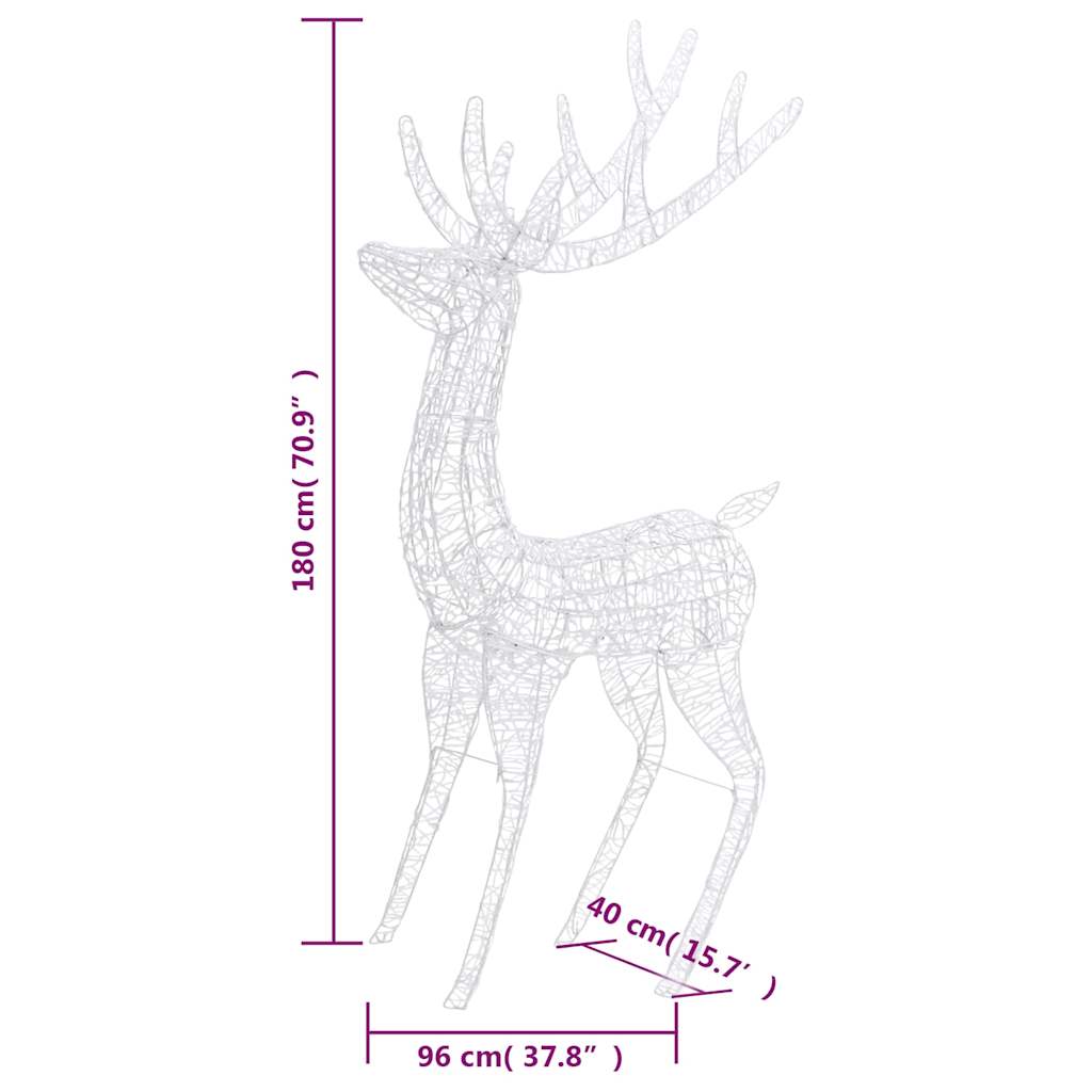 329788 vidaXL XXL Acrylic Christmas Reindeer 250 LED 180 cm Colourful