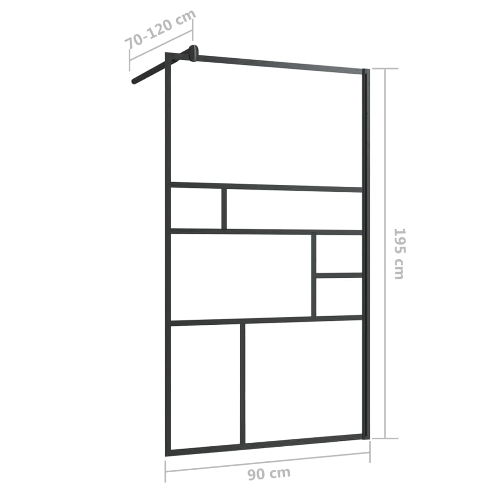 150753 vidaXL Walk-in Shower Wall with Clear ESG Glass 90x195 cm Black