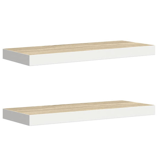 Floating Wall Shelves 2 pcs Oak and White 60x23.5x3.8 cm MDF Floating Wall Shelves 2 pcs Oak and White 60x23.5x3.8 cm MDF