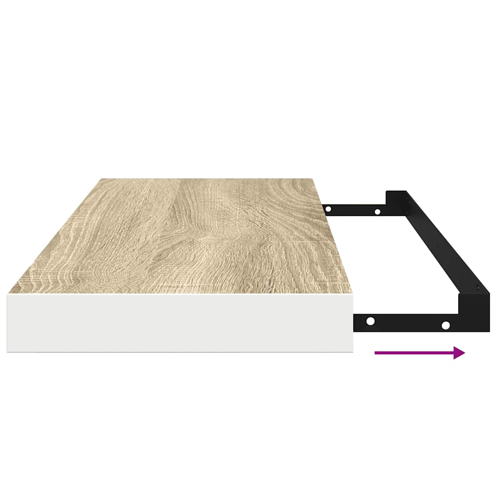 Wall Shelf | Set of 2 | Oak and white | Honeycomb MDF | 60x23.5x3.8 cm
