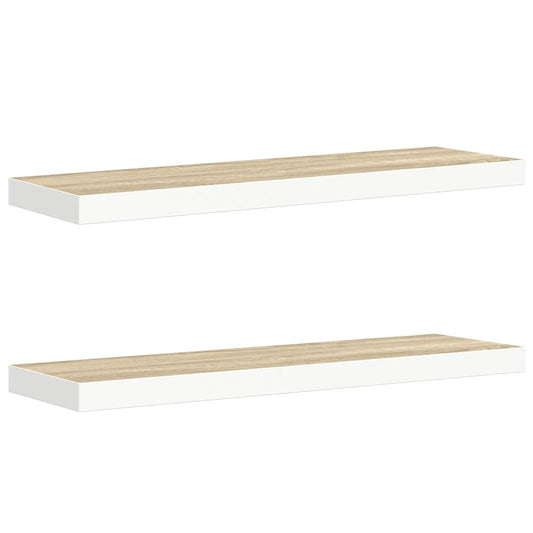 Floating Wall Shelves 2 pcs Oak and White 80x23.5x3.8 cm MDF Floating Wall Shelves 2 pcs Oak and White 80x23.5x3.8 cm MDF