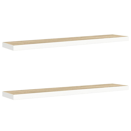 Floating Wall Shelves 2 pcs Oak and White 120x23.5x3.8 cm MDF Floating Wall Shelves 2 pcs Oak and White 120x23.5x3.8 cm MDF