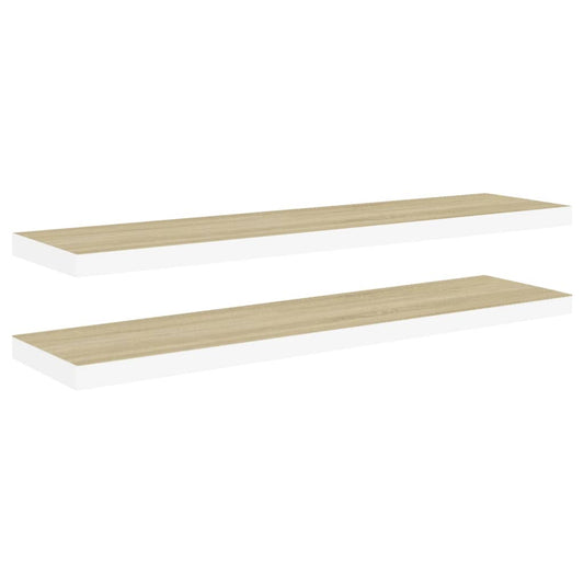 Floating Wall Shelves 2 pcs Oak and White 120x23.5x3.8 cm MDF Floating Wall Shelves 2 pcs Oak and White 120x23.5x3.8 cm MDF