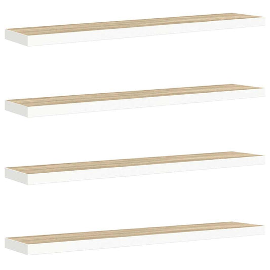 Floating Wall Shelves 4 pcs Oak and White 120x23.5x3.8 cm MDF Floating Wall Shelves 4 pcs Oak and White 120x23.5x3.8 cm MDF