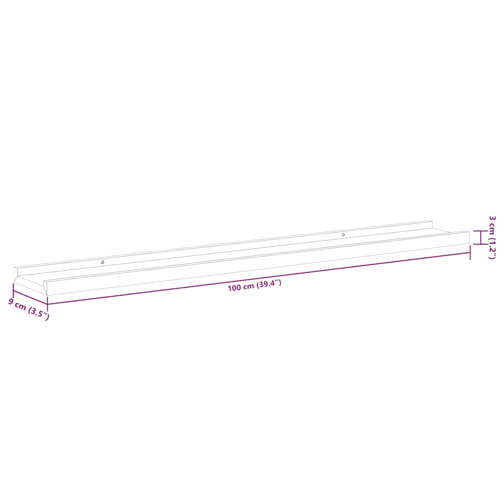 Wall Shelf | Set of 2 | Black | MDF | 100x9x3 cm | Wall mounting