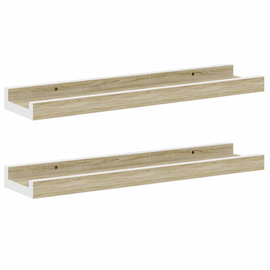 Wall Shelves 2 pcs White and Sonoma Oak 40x9x3 cm Wall Shelves 2 pcs White and Sonoma Oak 40x9x3 cm
