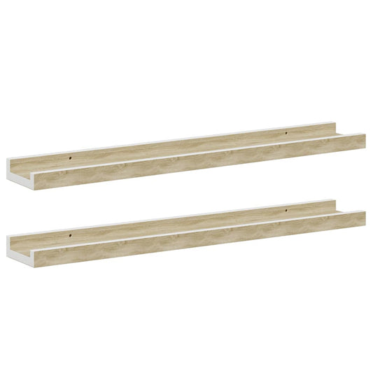 Wall Shelves 2 pcs White and Sonoma Oak 60x9x3 cm Wall Shelves 2 pcs White and Sonoma Oak 60x9x3 cm