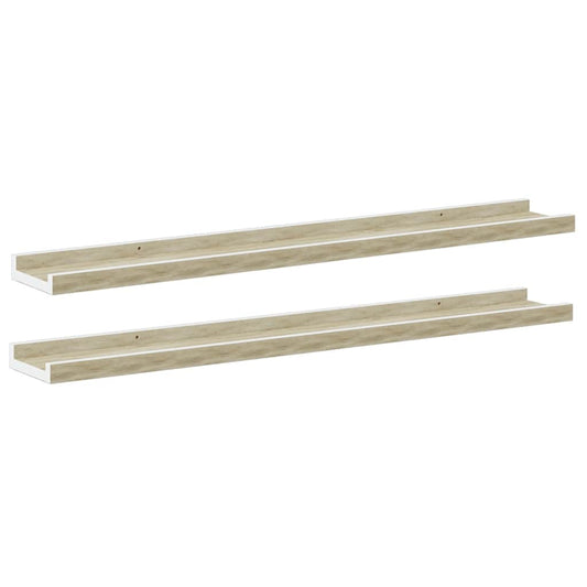 Wall Shelves 2 pcs White and Sonoma Oak 80x9x3 cm Wall Shelves 2 pcs White and Sonoma Oak 80x9x3 cm