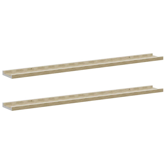 Wall Shelves 2 pcs White and Sonoma Oak 100x9x3 cm Wall Shelves 2 pcs White and Sonoma Oak 100x9x3 cm