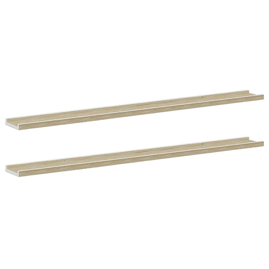 Wall Shelves 2 pcs White and Sonoma Oak 115x9x3 cm Wall Shelves 2 pcs White and Sonoma Oak 115x9x3 cm