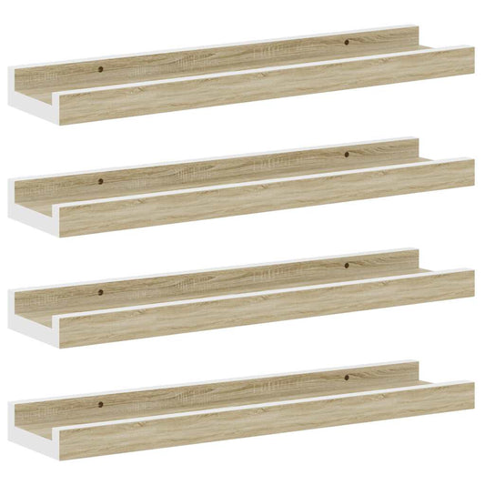 Wall Shelves 4 pcs White and Sonoma Oak 40x9x3 cm Wall Shelves 4 pcs White and Sonoma Oak 40x9x3 cm