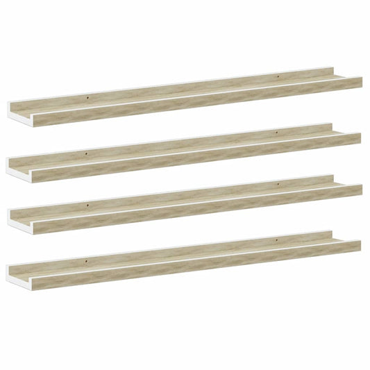 Wall Shelves 4 pcs White and Sonoma Oak 80x9x3 cm Wall Shelves 4 pcs White and Sonoma Oak 80x9x3 cm