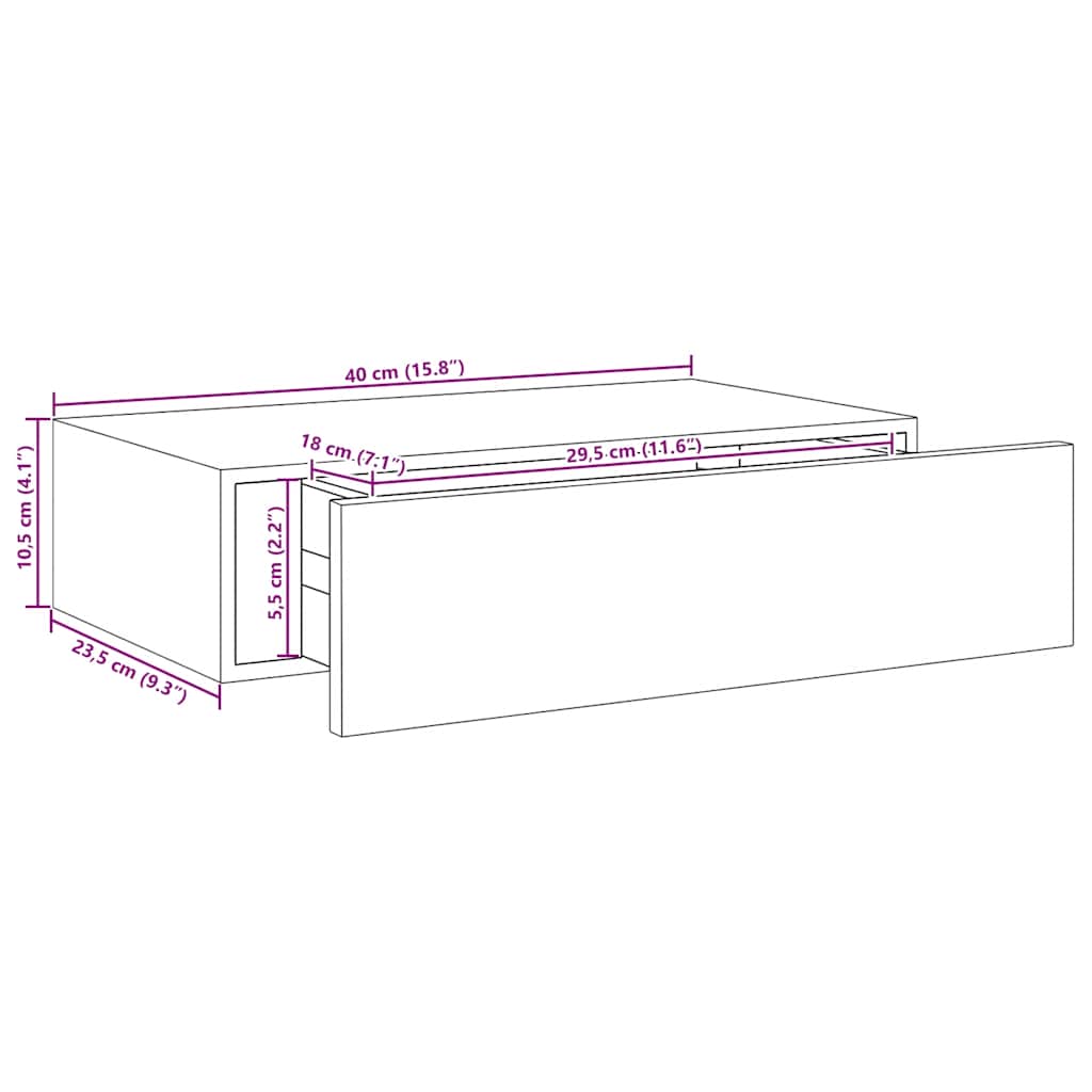 Wall-mounted Drawer Shelf Grey 40x23.5x10cm MDF