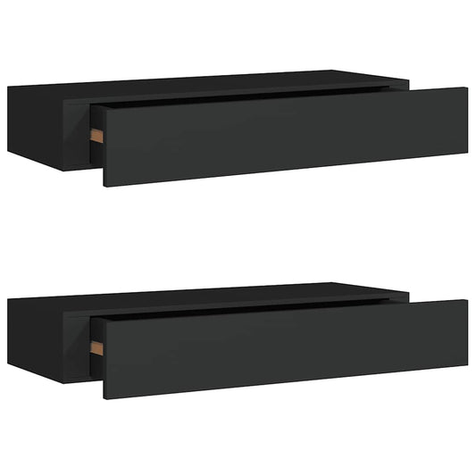Wall-mounted Drawer Shelves 2 pcs Black 60x23.5x10cm MDF Wall-mounted Drawer Shelves 2 pcs Black 60x23.5x10cm MDF