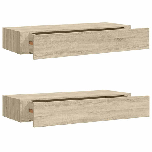 Wall-mounted Drawer Shelves 2 pcs Oak 60x23.5x10cm MDF Wall-mounted Drawer Shelves 2 pcs Oak 60x23.5x10cm MDF