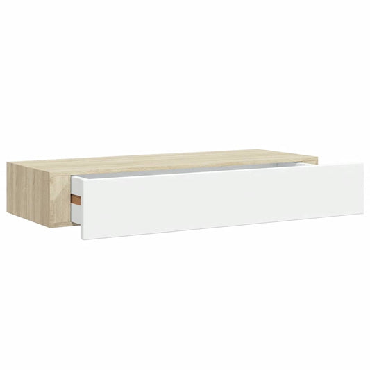 Wall-mounted Drawer Shelf Oak and White 60x23.5x10cm MDF Wall-mounted Drawer Shelf Oak and White 60x23.5x10cm MDF