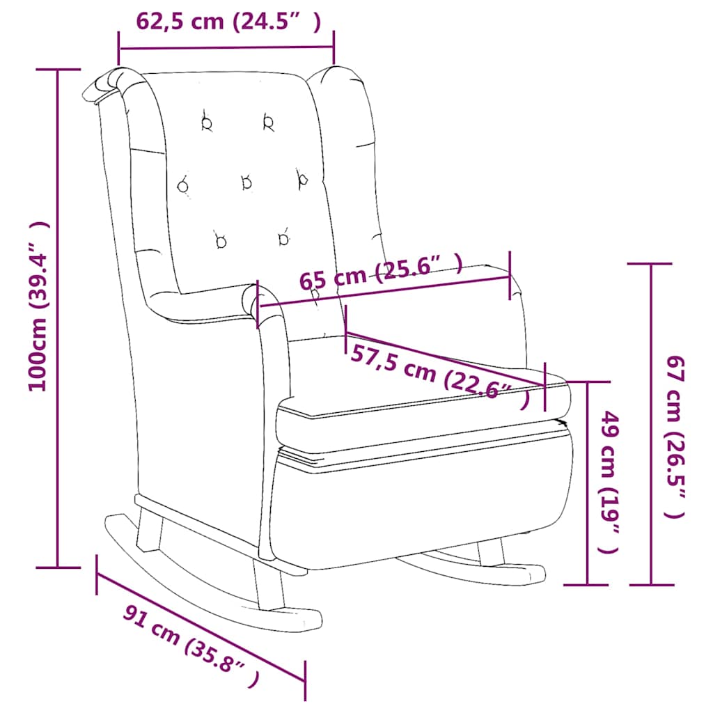 Armchair with Solid Rubber Wood Rocking Legs Black Fabric