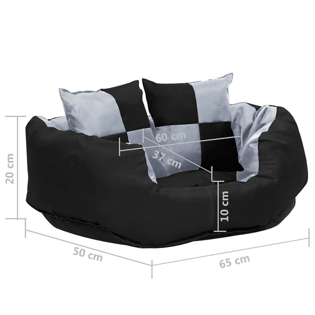 Reversible & Washable Dog Cushion Grey and Black 65x50x20 cm