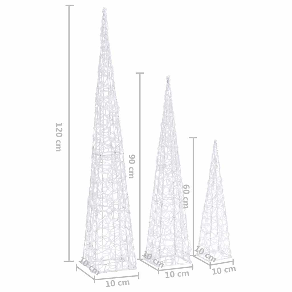 328973 vidaXL Acrylic Decorative LED Light Cone Set Blue 60/90/120cm
